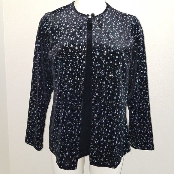 Notations Petite Velvet Black Silver Cardigan PM Petite Medium - Picture 1 of 7